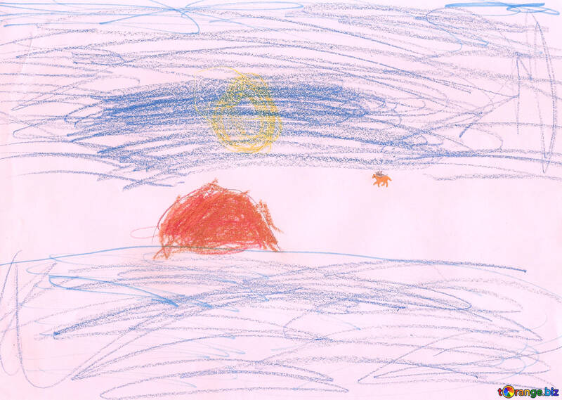 Children`s drawing the sun sets into the sea №42814