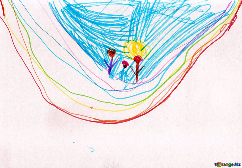 Children`s drawing skating on rainbow №42770