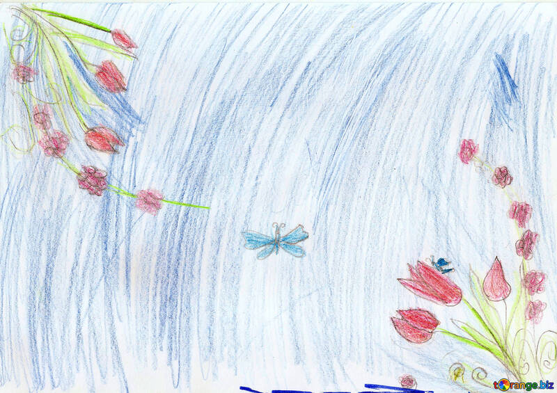tarjeta de dibujo infantil con flores №42725