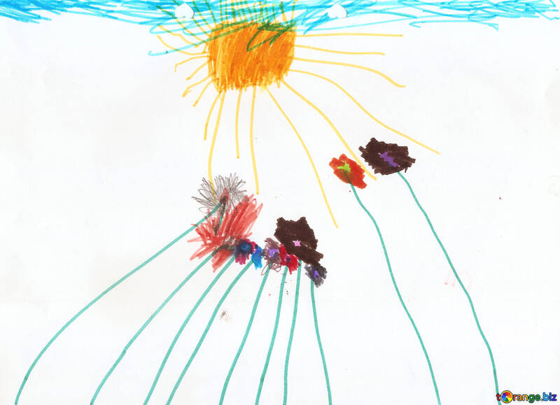 Children`s drawing the flowers and the sun №42858