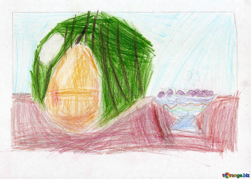 Le dessin d`enfant toujours la vie avec la pastèque №42681