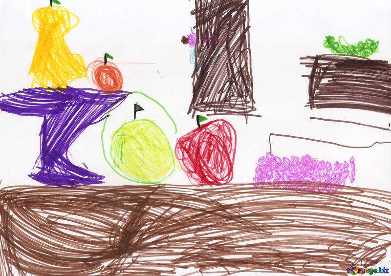 子供はリンゴのある静物を描きます №42799