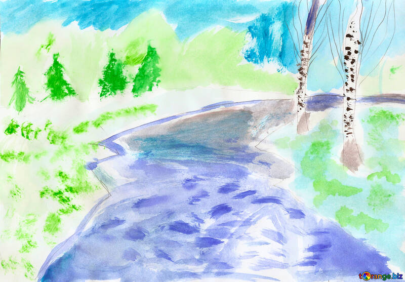 Children`s drawing river №42709