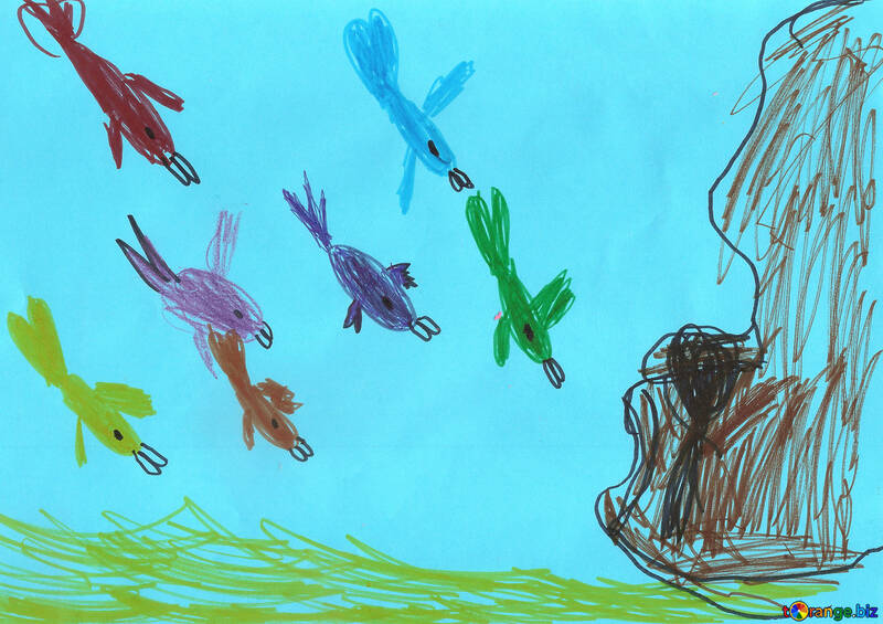 Le dessin d`enfant d`un poisson dans la mer №42782