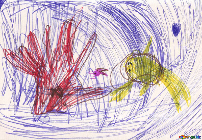 Children`s drawing fish in the sea №42850