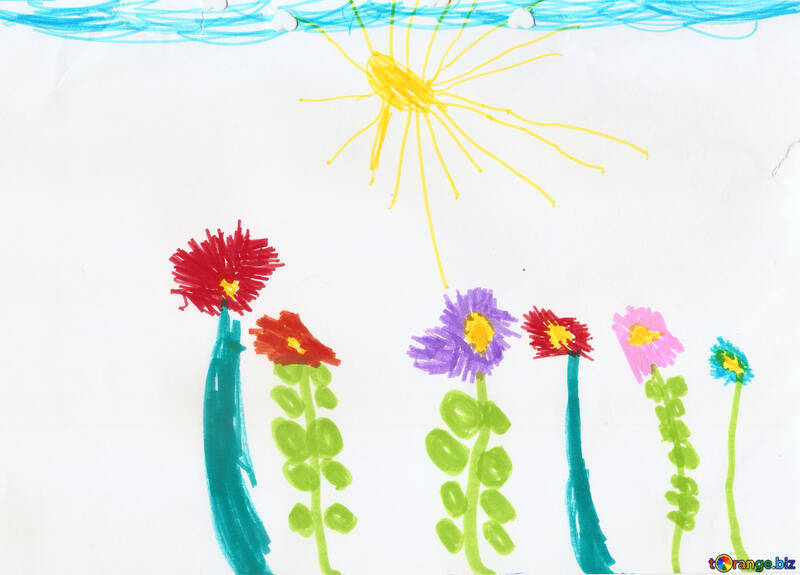 Дитячий малюнок Сонце над квітами №42855