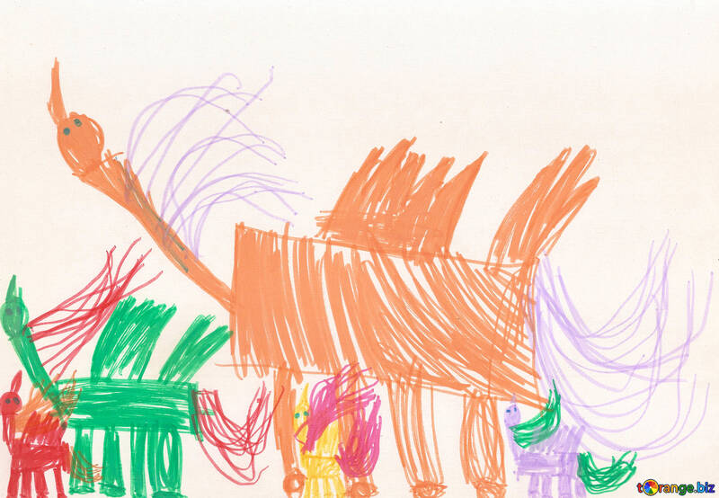 Los niños de dibujo de una manada de caballos №42808
