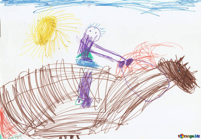Children`s drawing a rider on a horse №42809