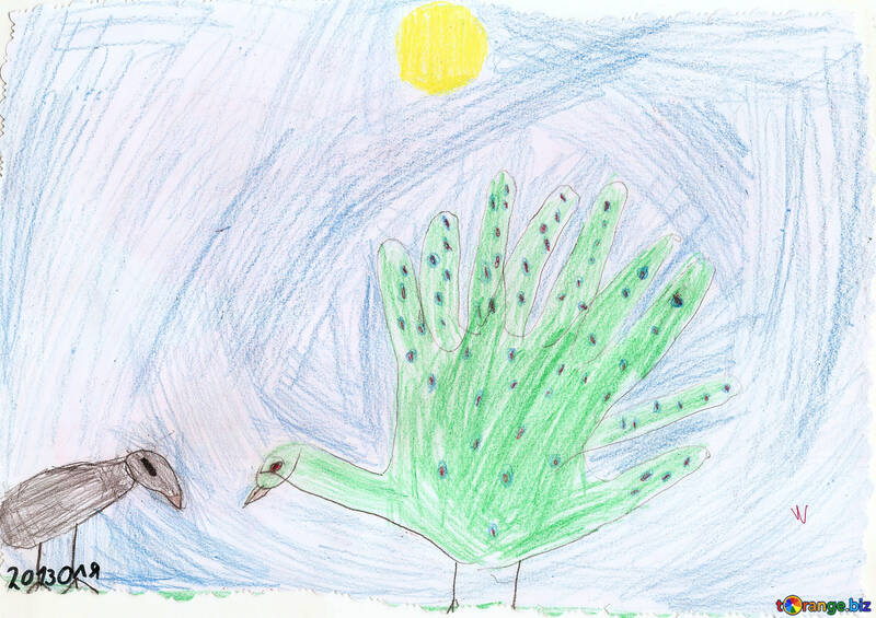 Infantil de dibujo de un pavo real palmas №42833