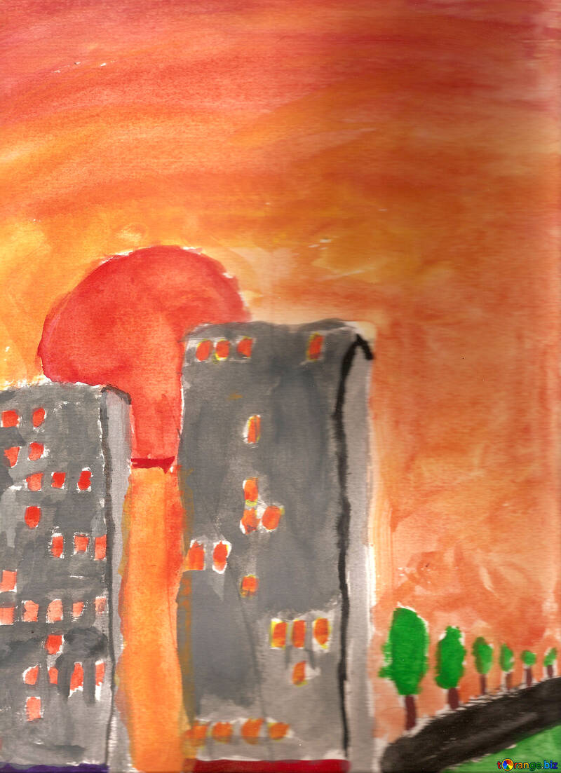Children`s drawing of city sunset №42701