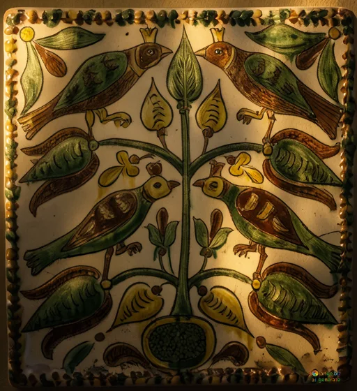 Відреставрована люксова версія Texture Vintage pattern on fabric Vintage ceramic tile with stylized plants and birds №43268