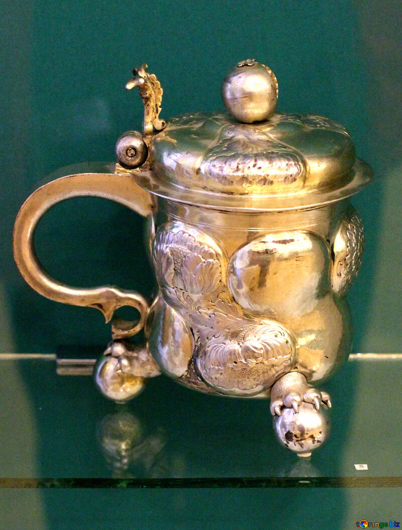 Старовинна чашка з кришкою з срібла №43375