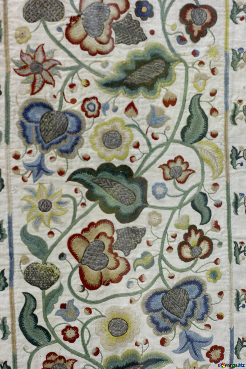 Texture of old fabric with embroidered pattern №43338