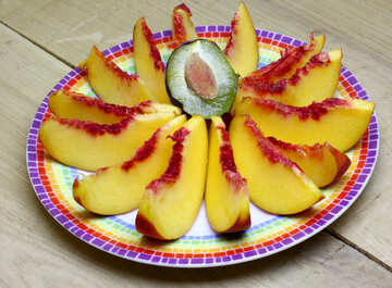 Peaches on a plate sliced №46313