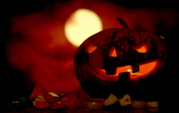 Zucca di Halloween su uno sfondo di luna rotonda piena №46169