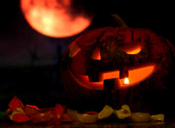 Zucca di Halloween sullo sfondo della luna №46164