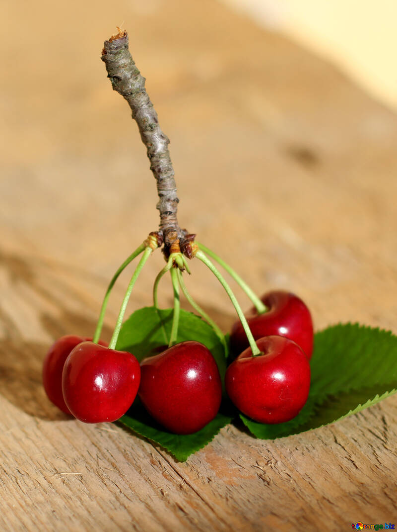 Cherry berries on the wooden background №46249