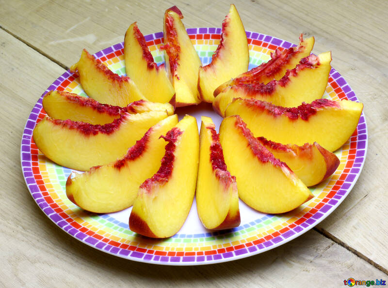 Peaches on a plate sliced №46312