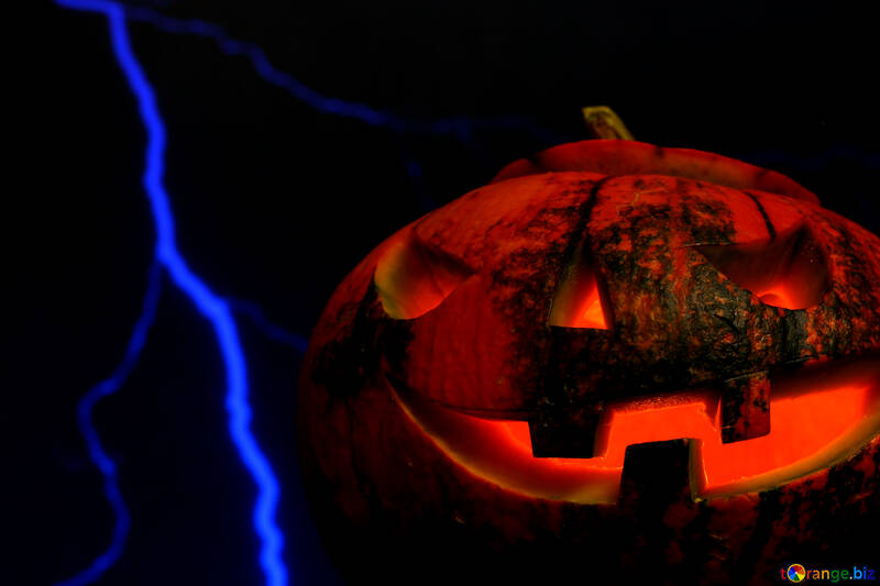 Halloween pumpkin on the background of lightning №46185