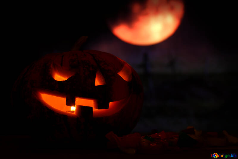 Halloween pumpkin in the background of the moon №46161
