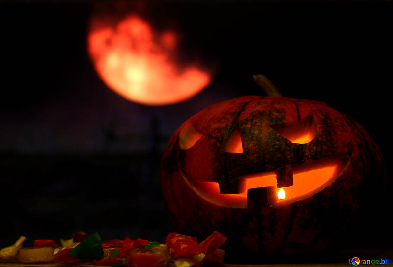 Halloween pumpkin in the background of the moon №46163