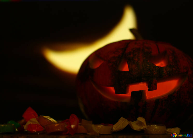 Halloween pumpkin in the background of the moon №46176
