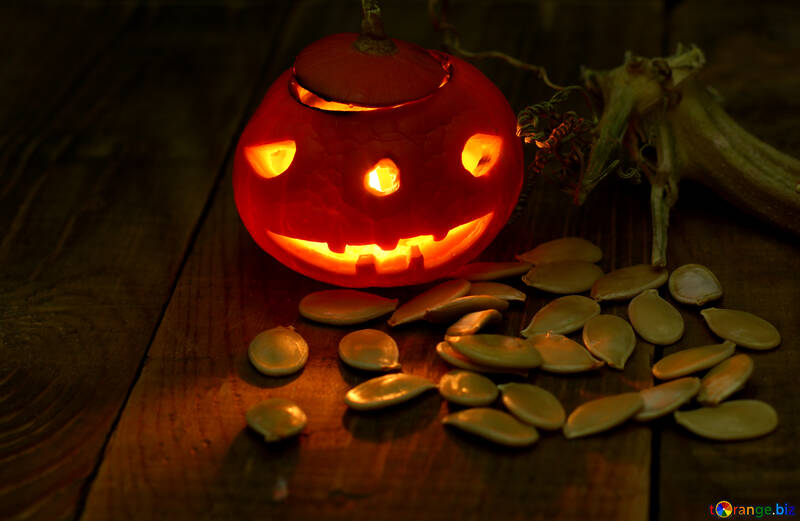 Halloween little pumpkin with seeds №46211
