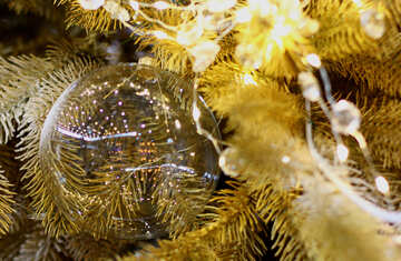 Transparent Christmas toy on a Christmas tree with bulbs №47771