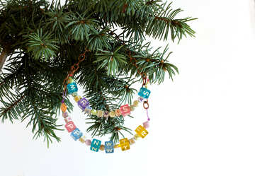 Garland of beads on the tree with Happy New Year and Merry Christmas isolated on white background №47996