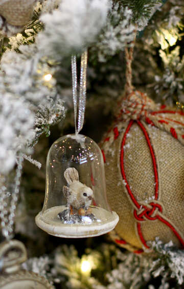 Celular del juguete de Navidad es de vidrio con un pájaro №47794