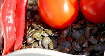 Pumpkin seeds with pepper and tomato №47506
