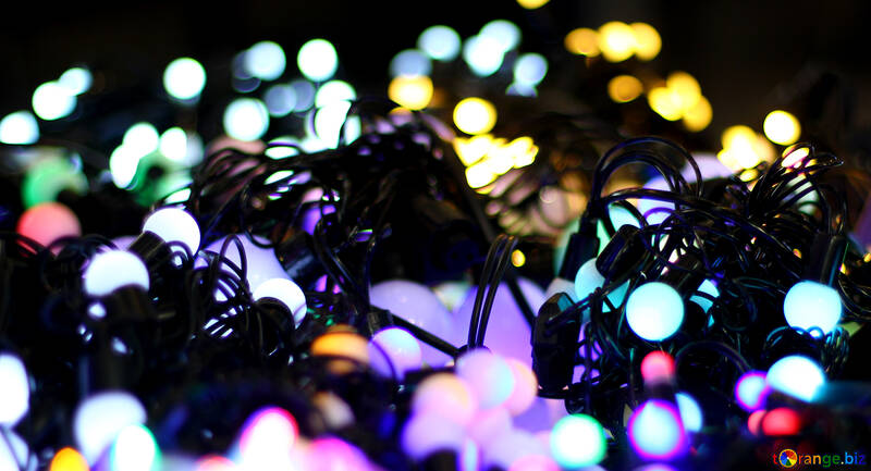 Blurred Christmas lights garlands background color №47913