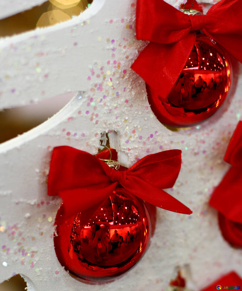 Red Christmas balls on the white Christmas tree №47696