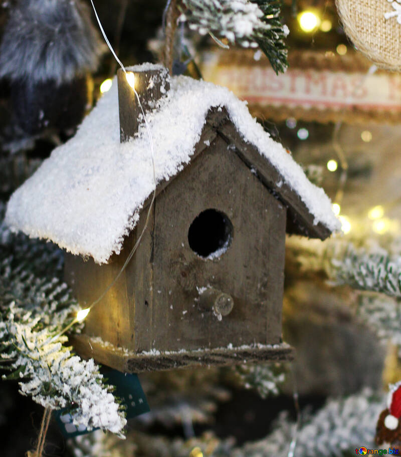 Homemade Christmas toy birdhouse on the tree №47680