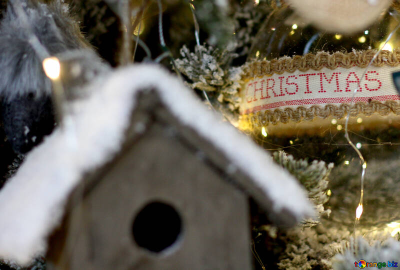 Homemade Christmas toy birdhouse on the tree №47682