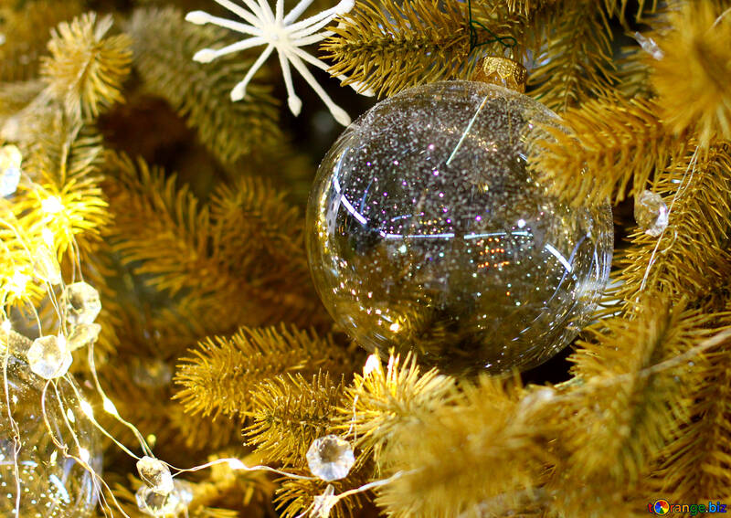 Transparent Christmas toy on a Christmas tree with bulbs №47772
