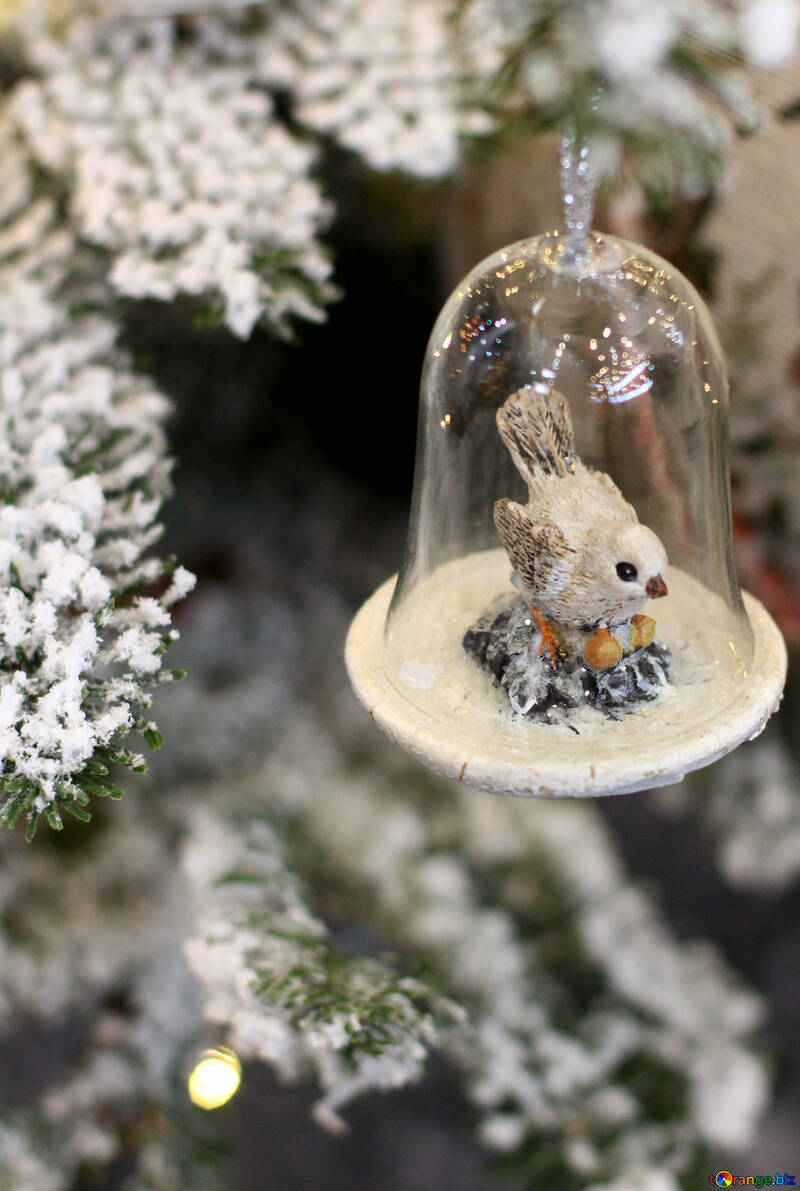 Celular del juguete de Navidad es de vidrio con un pájaro №47792
