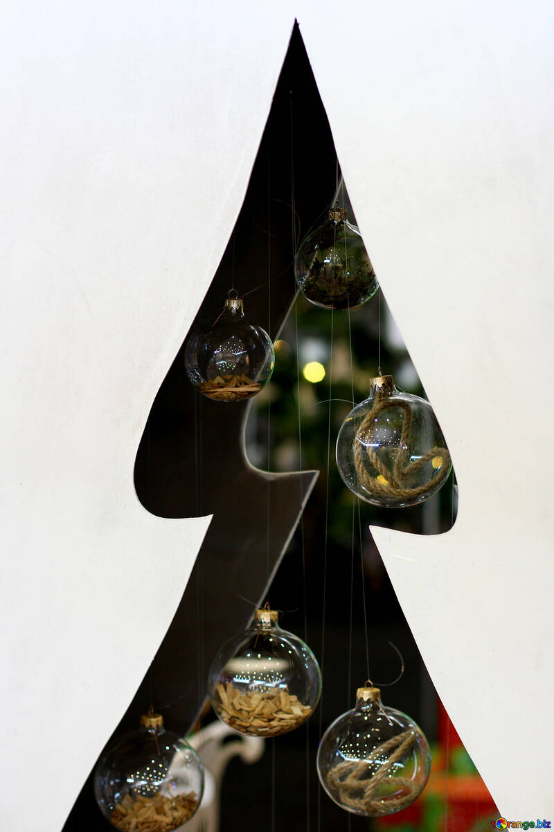 Designer Christmas tree cut from plywood with glass balls №47658