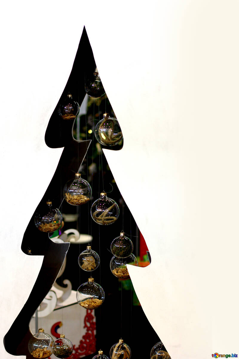 Designer Christmas tree cut from plywood with glass balls №47659