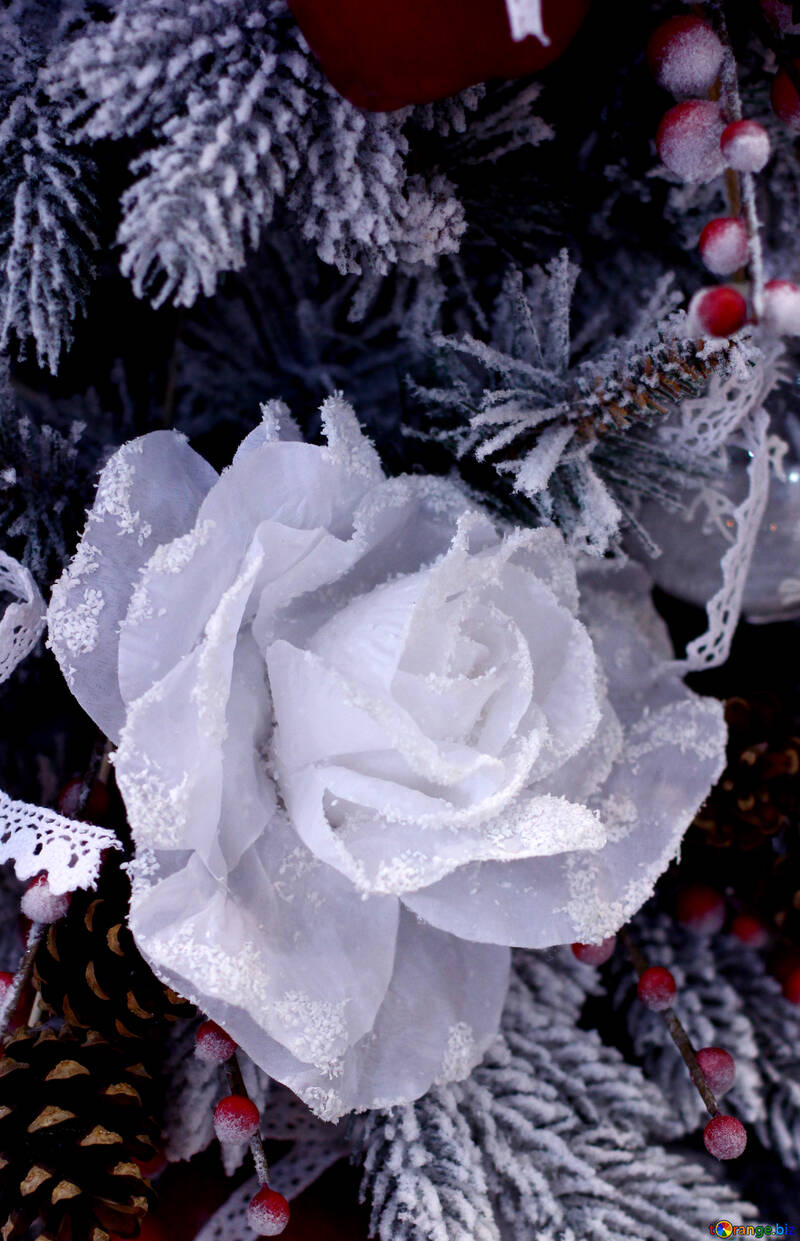 ツリー上のクリスマスの装飾の花 №47568