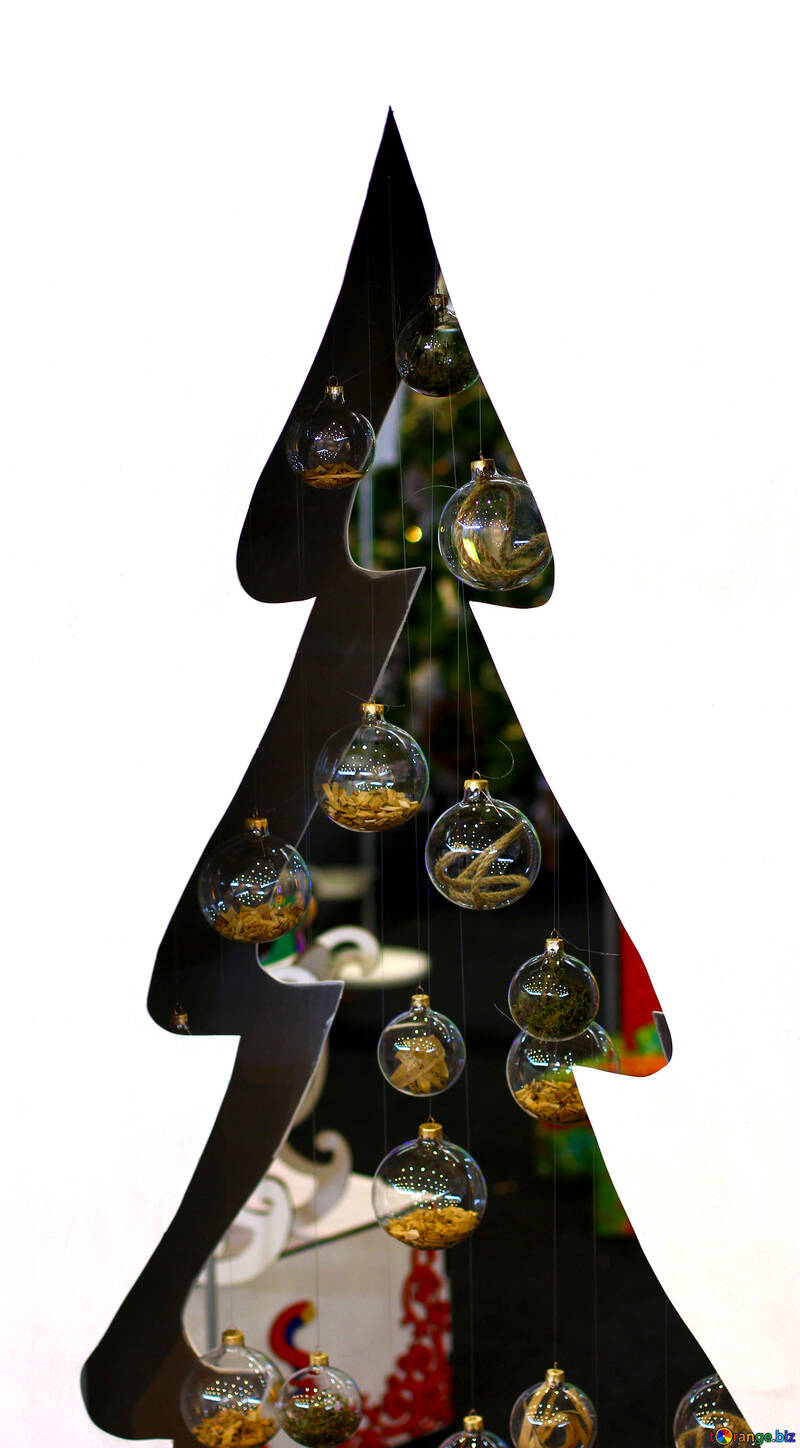 Designer Christmas tree cut from plywood with glass balls №47660