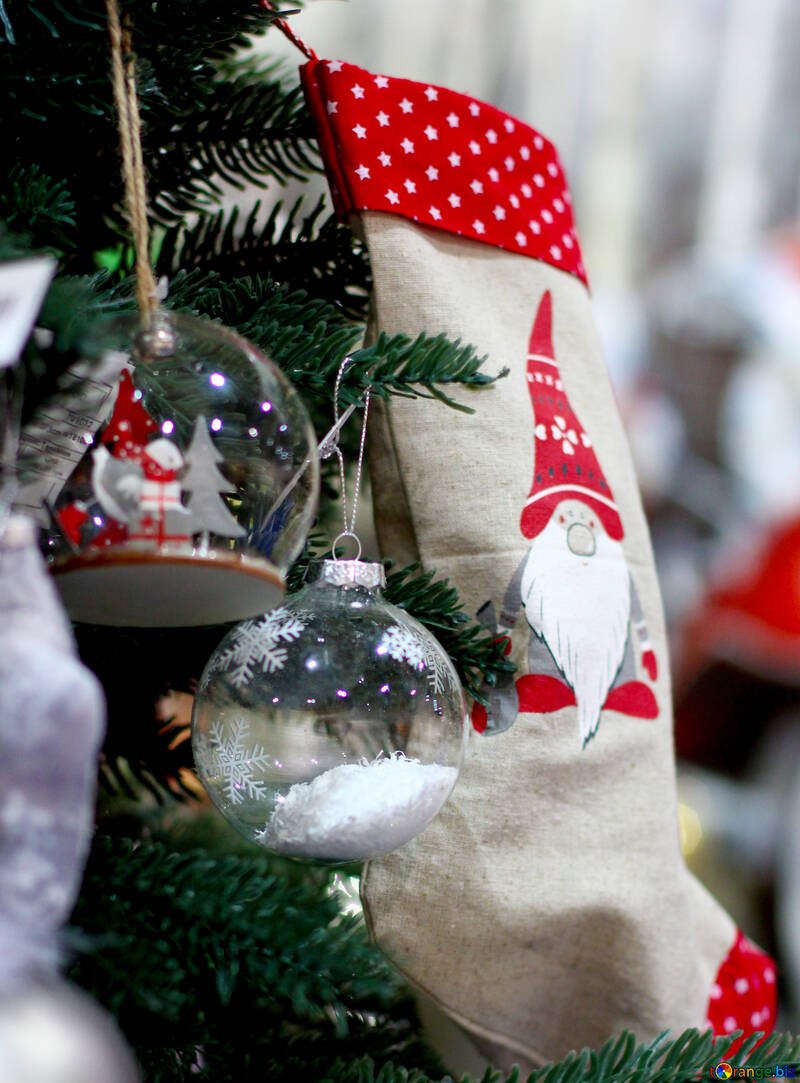 Glass Christmas balls and sock for gifts №47580