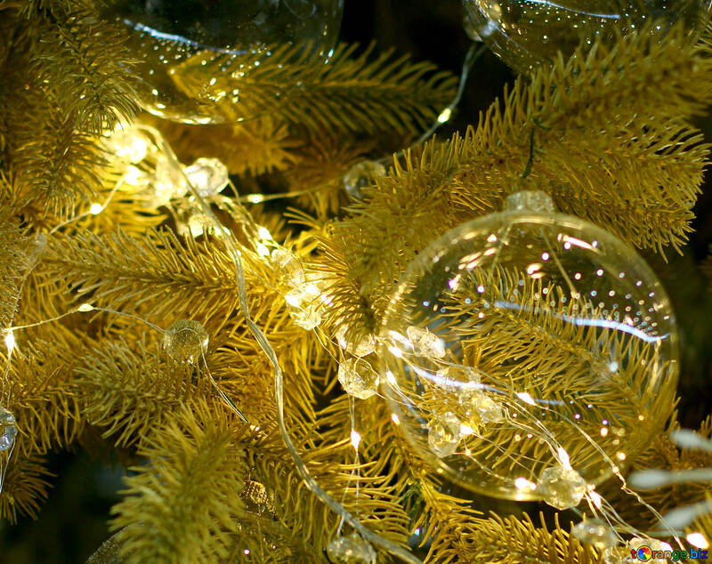 Glass Christmas ball on a branch of a Christmas tree №47714