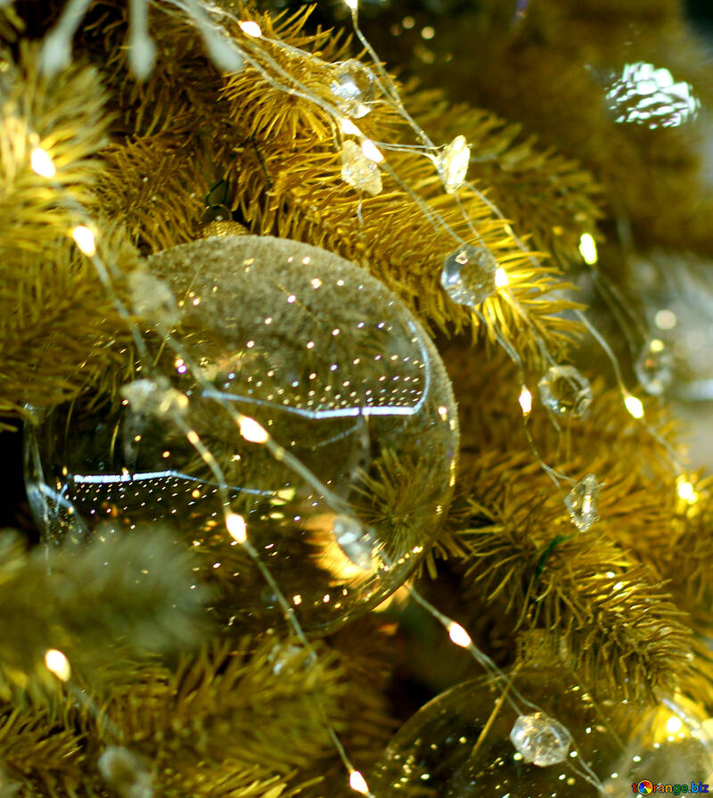 Glass Christmas ball on a branch of a Christmas tree №47717