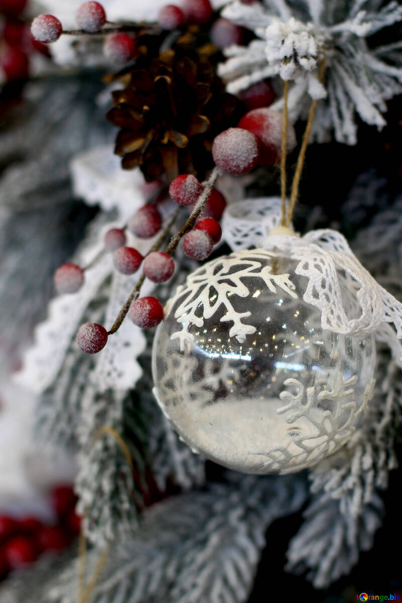 Christmas ball made of transparent glass with snow №47806