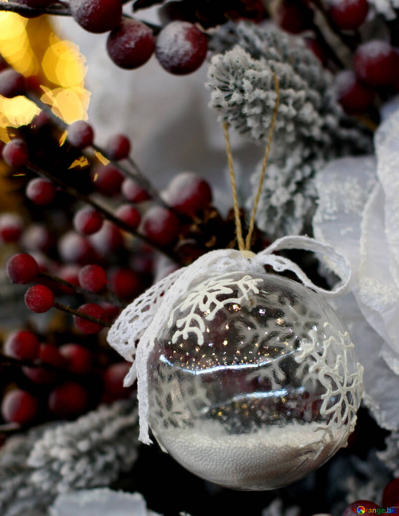 Christmas ball made of transparent glass with snow №47809