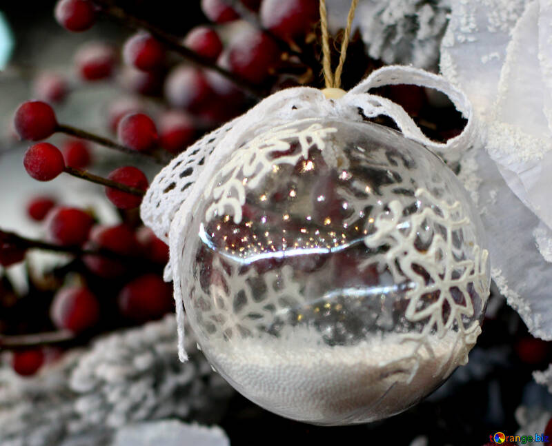 Christmas ball made of transparent glass with snow №47810