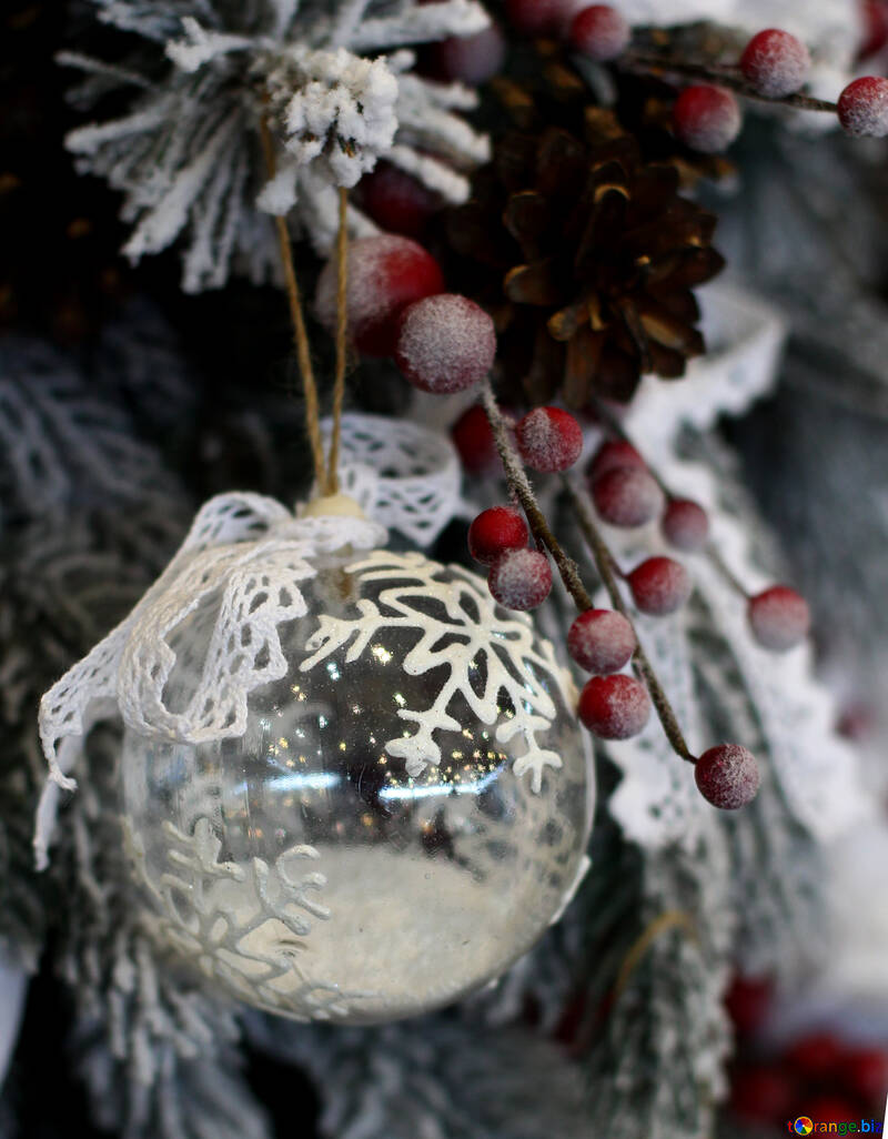 Christmas ball made of transparent glass with snow №47804