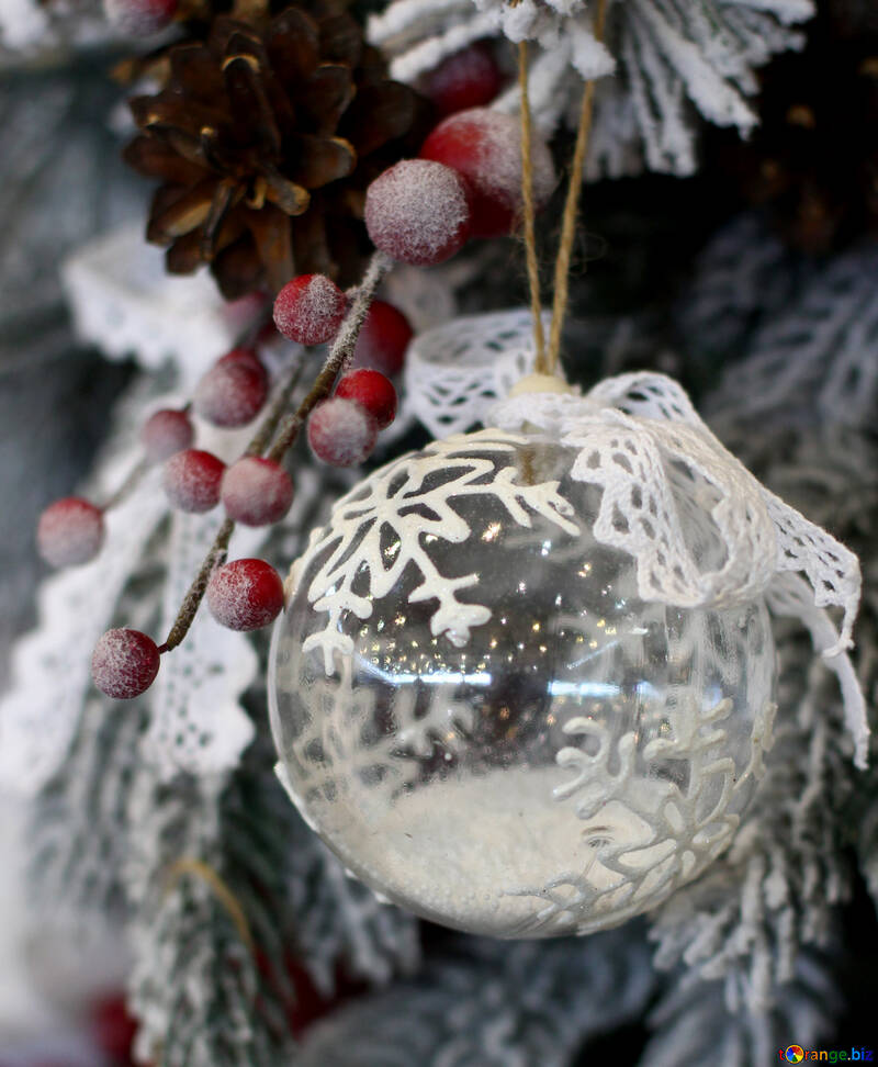 Christmas ball made of transparent glass with snow №47805