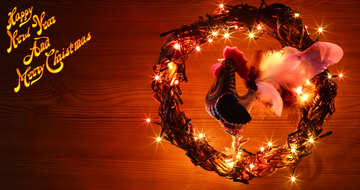 Postcard Christmas wreath with a cock background with space for text №48025